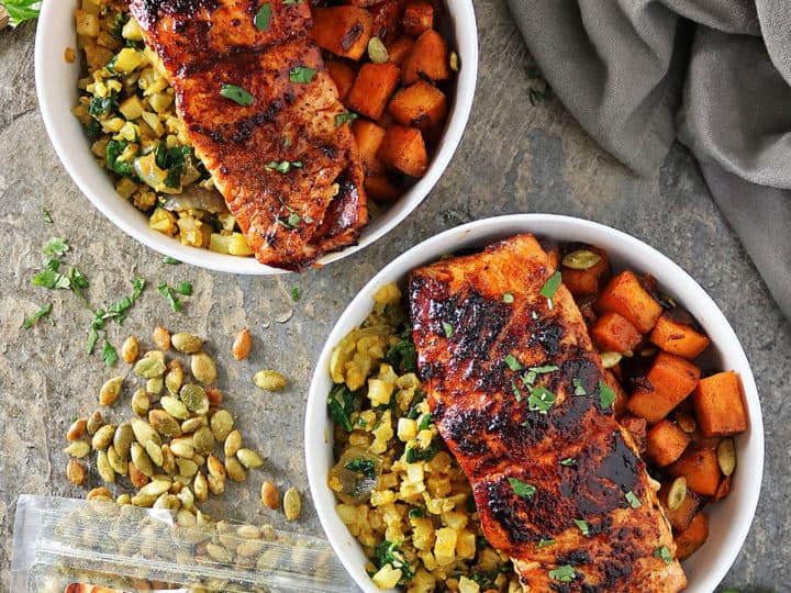 salmon sweet potato bowl