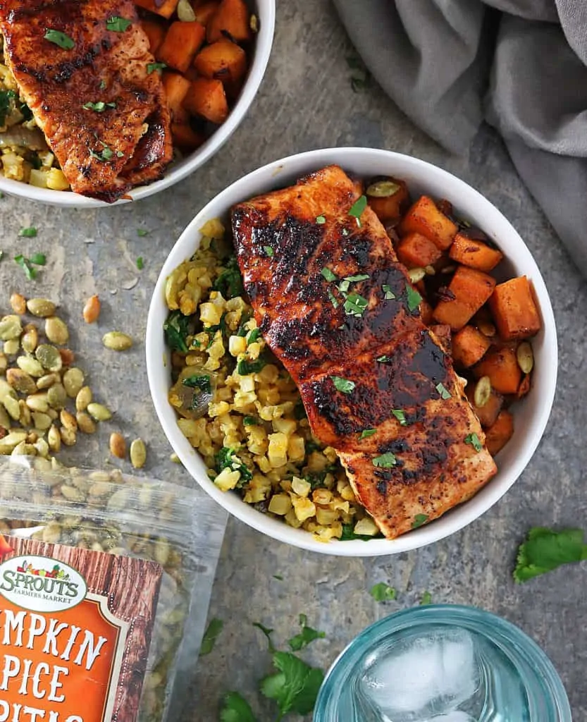 Honey Chili Salmon And Sweet Potato Caveman Bowls