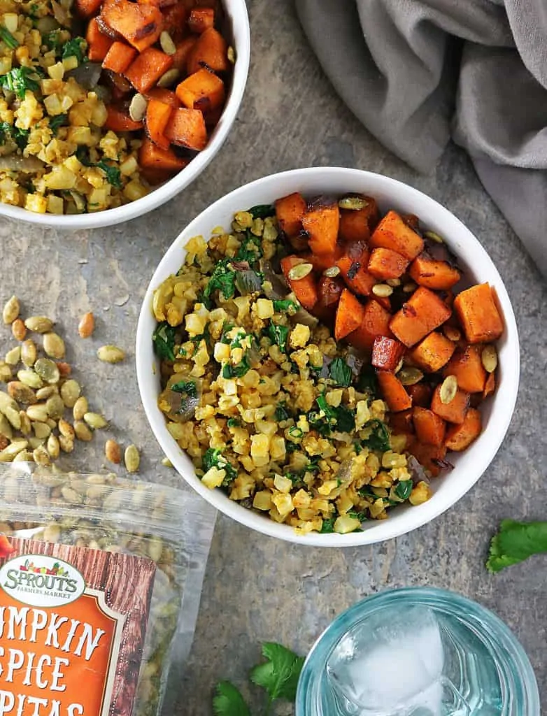 Honey Chili Sweet Potatoes And Turmeric Cauli Rice