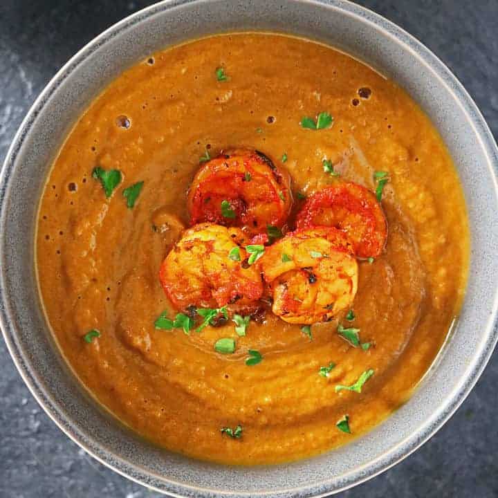 Curried Butternut Squash Soup And Spicy Shrimp