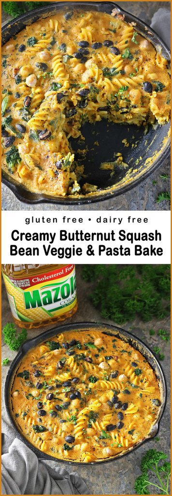 Easy Bean & Veggie Pasta Bake with Creamed Butternut Squash