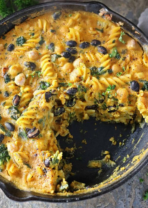 Easy Bean & Veggie Pasta Bake with Creamed Butternut Squash