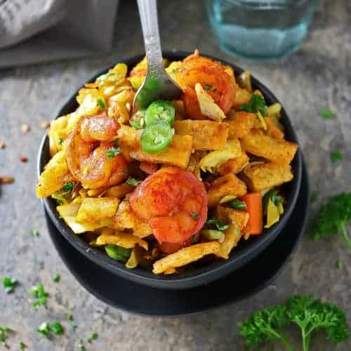 Easy Sri Lankan Shrimp Kothu Roti Spicy Shrimp And Veggies W Shredded