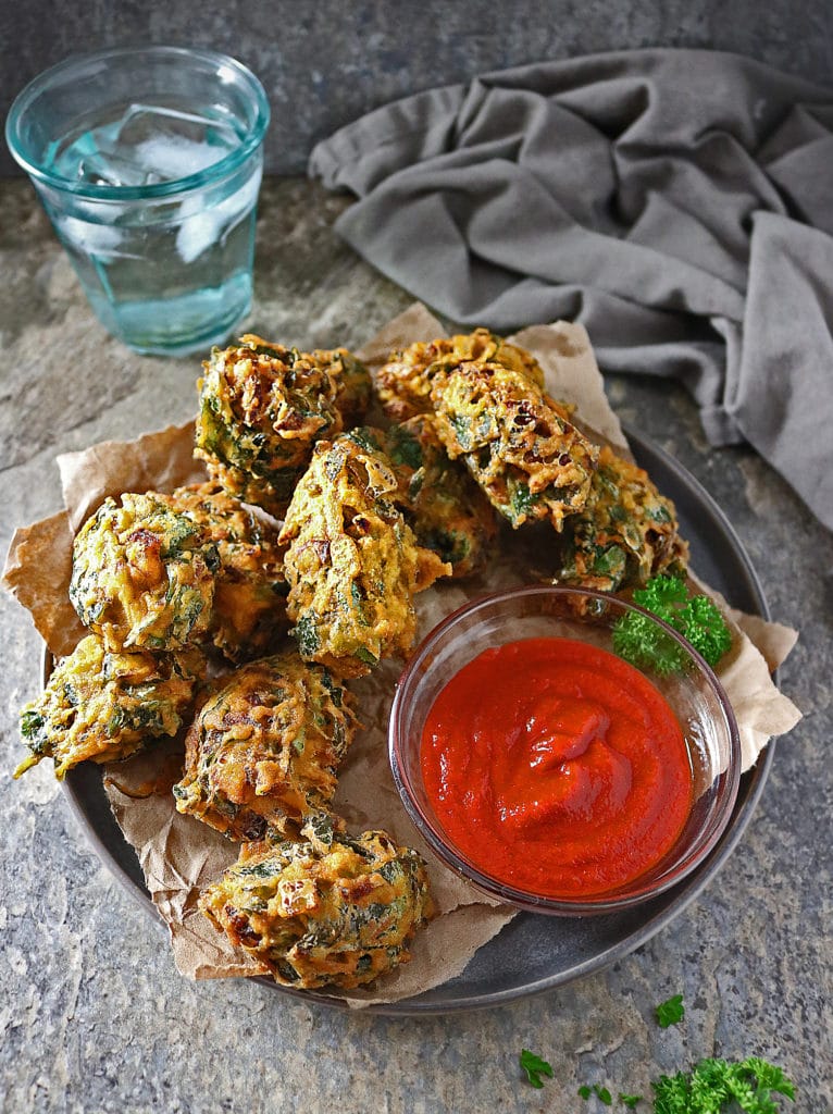 Spinach Fritters or Spinach Pakoras (from Masala & Meatballs Cookbook)