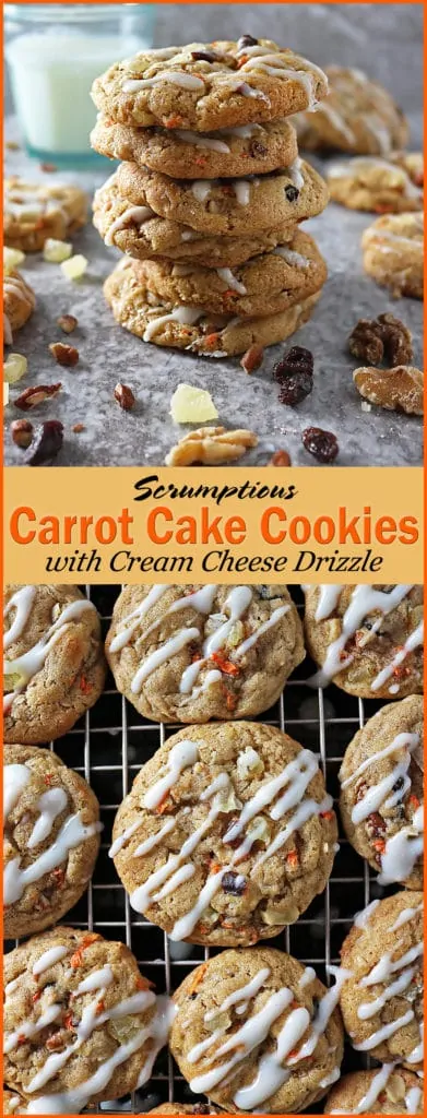 Carrot Cake Cookies with Cream Cheese Drizzle