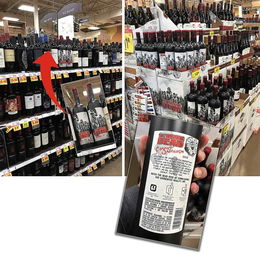 Grocery Store shelf of Living Wine Labels Walking Dead Wines