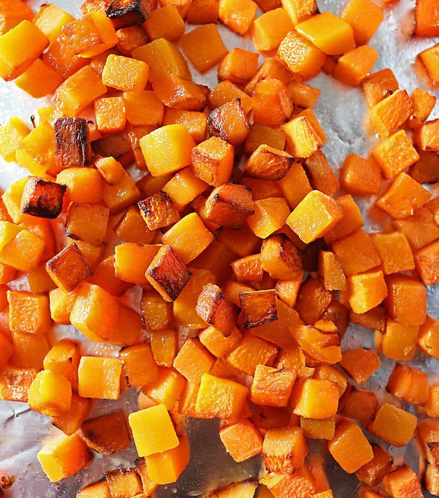 Roasted butternut squash on foil