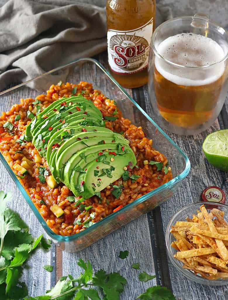 Veggie Enchilada Risotto With Sol Beer