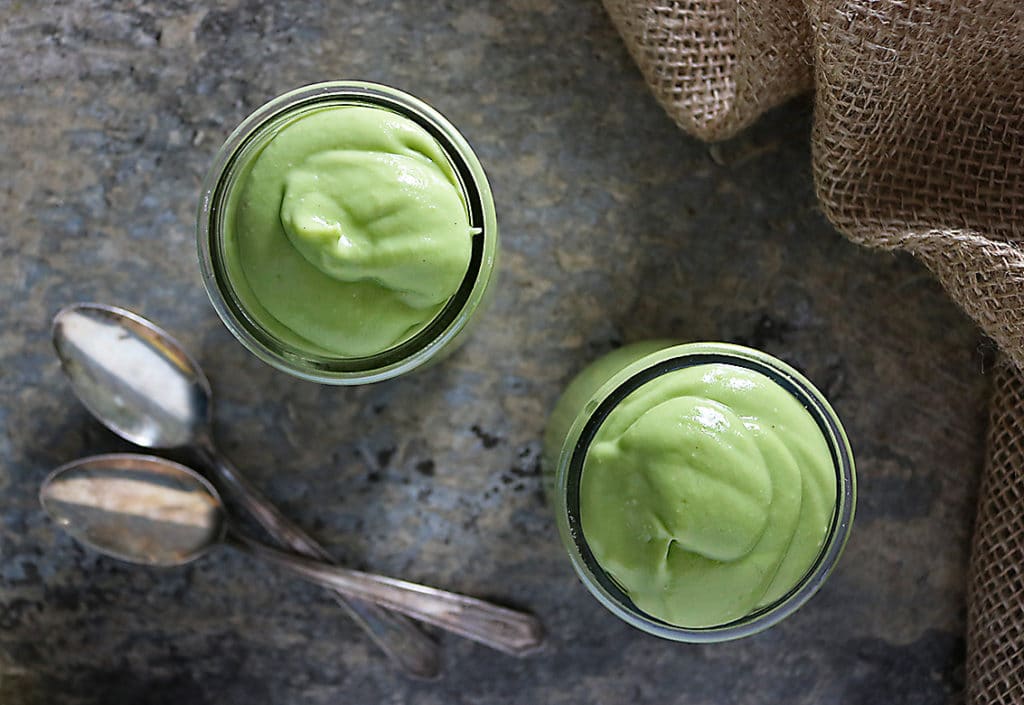 Overhead photo of two jars with pudding