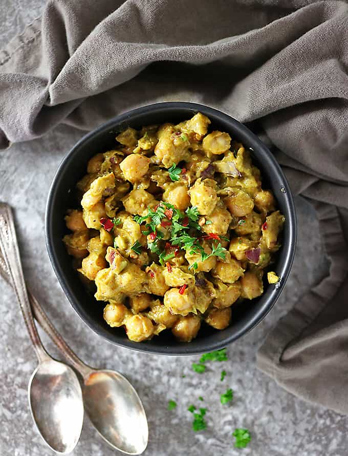 Overhead photo of chickpea avocado salad