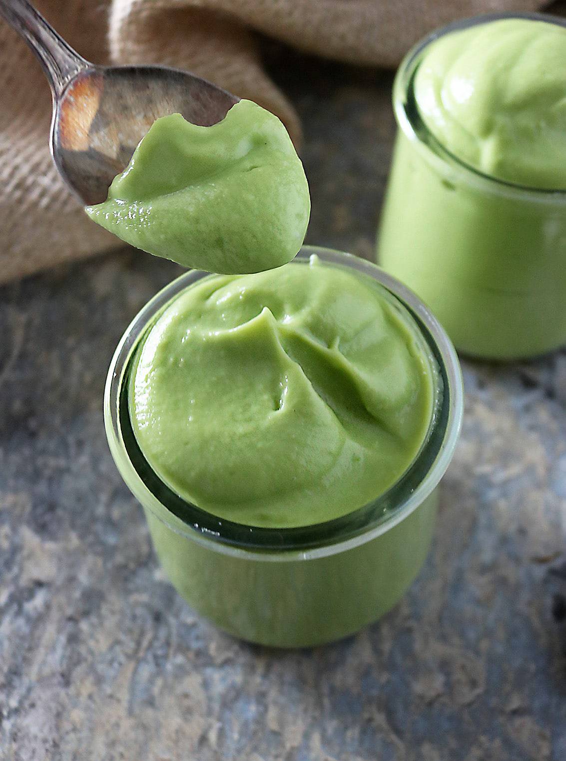 spoonful of thick and creamy avocado pudding
