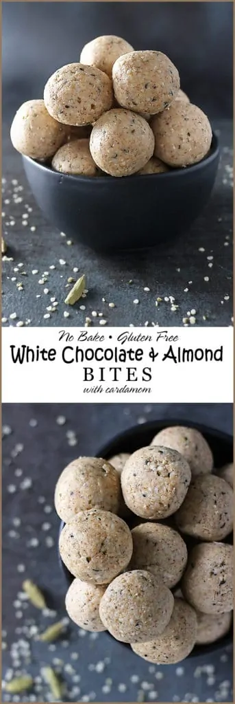 No Bake White Chocolate Almond Bites Image for Pinterest