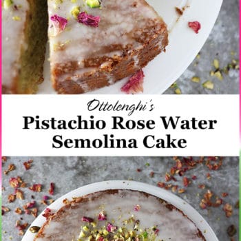 Ottolenghi's Pistachio Rose Semolina Cake cut into slices