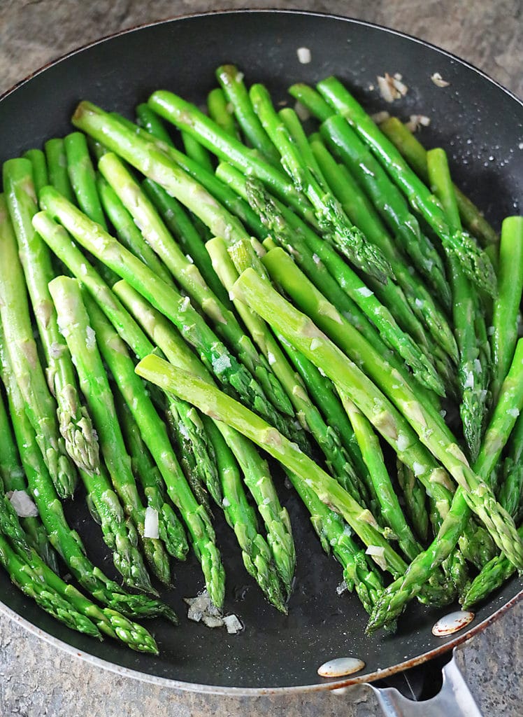 Shallots And Asparagus Saute in Pan