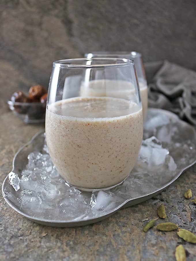 Glass with thick and tasty date shake
