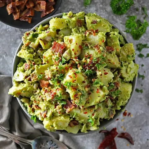Easy Potatp Bacon Salad with avocado dressing