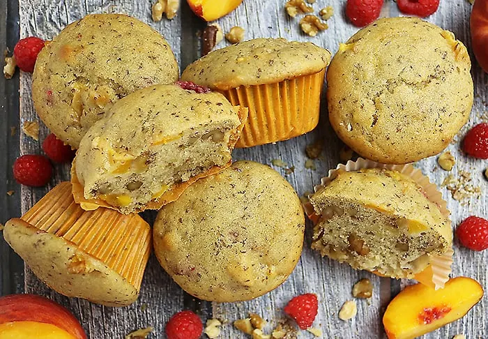 Gluten Free Nutty Vegan Peach Raspberry Muffins Photo