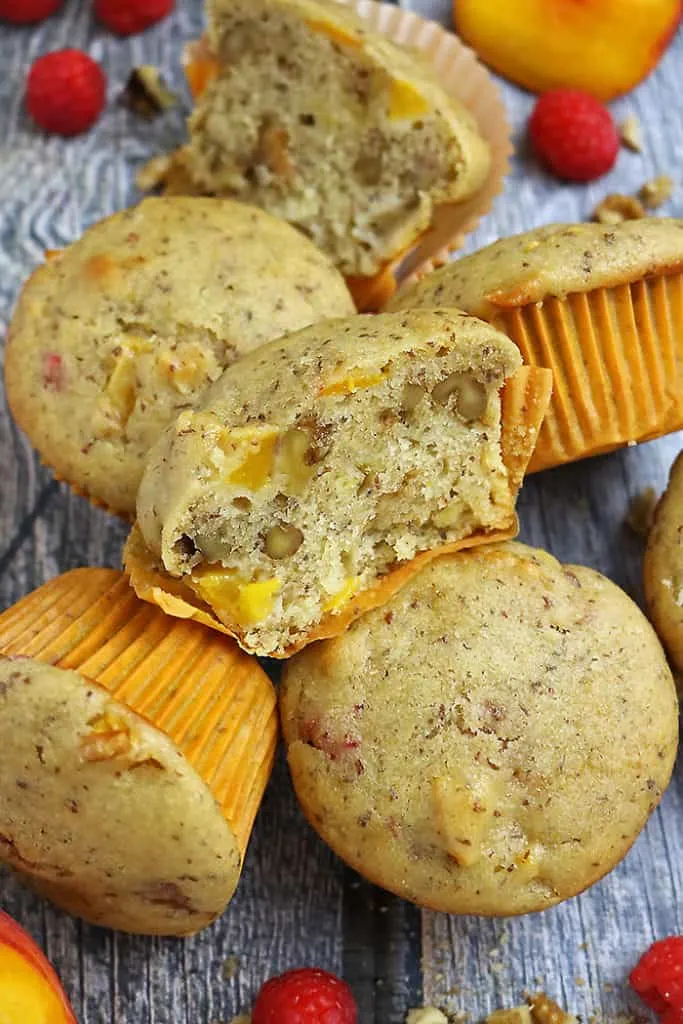 Gluten Free Nutty Vegan Peach Raspberry Muffins Pic