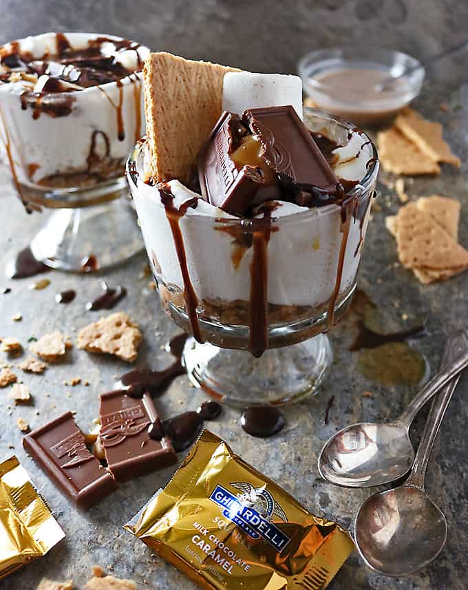 Bowl with Caramel Chocolate Microwave S'mores