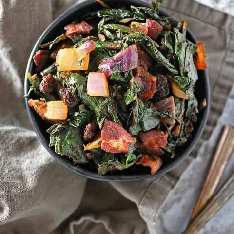 Dandelion Greens Sauté with bacon onions and ginger #dandelion #dandelionroot