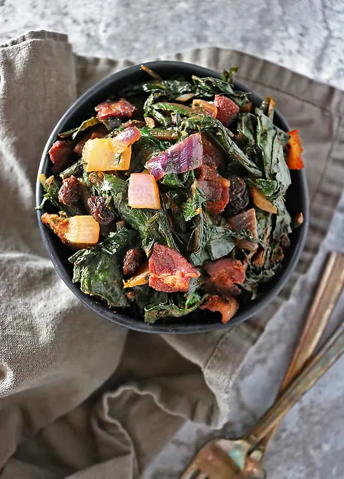 Dandelion Greens Sauté with bacon onions and ginger #dandelion #dandelionroot