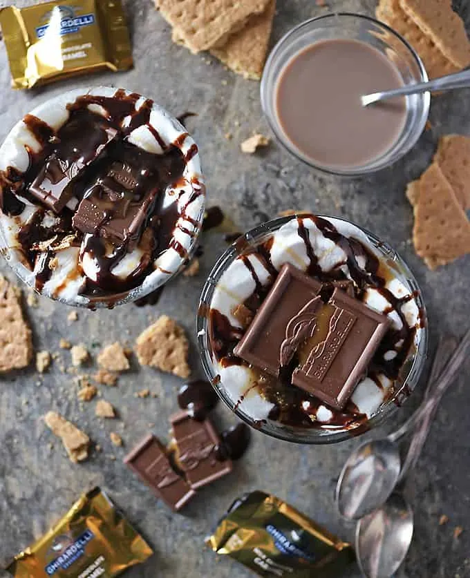 Overhead photo of 2 bowls with Microwavable S'mores