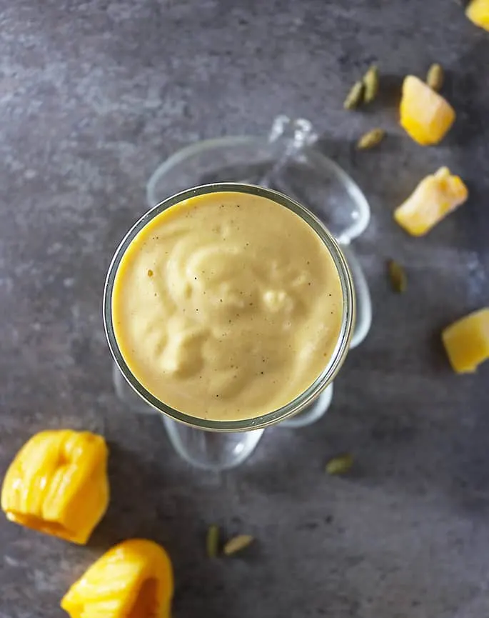 Overhead Photo of Jackfruit Mango Smoothie