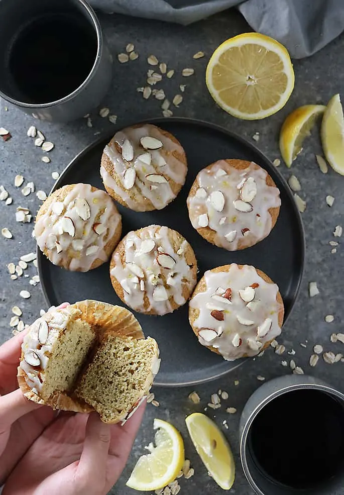 Enjoying coffee and almond lemon muffins