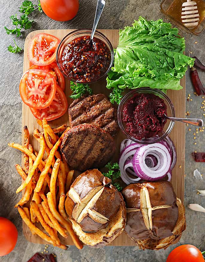 Plant Based Burgers And Fries Platter
