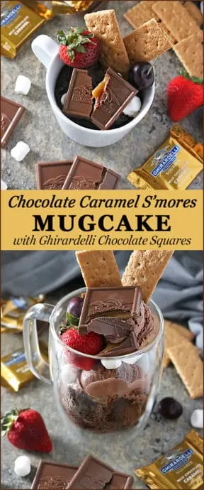One Minute Chocolate Caramel S'mores Mug Cake With Ghirardelli Squares