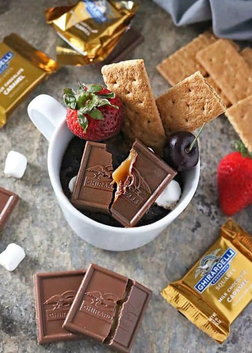 Chocolate Caramel S’mores Mug Cake