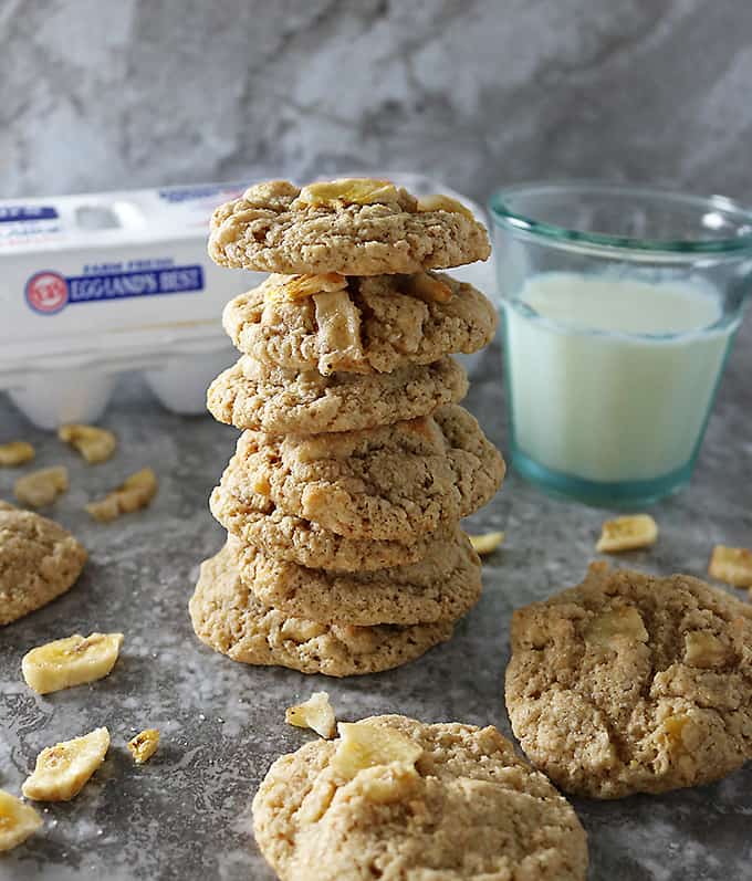 Photo of stack of Healthyish Oat Banana Chip Cookies