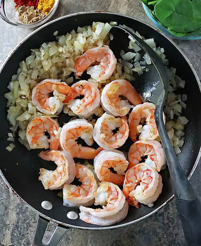 Photo of Making Spiced Shrimp Spinach Saute