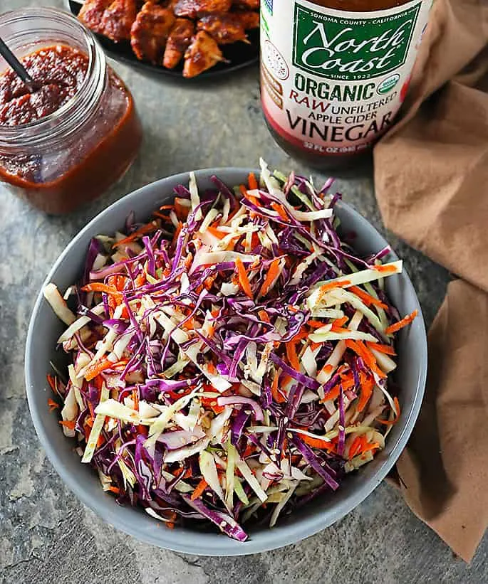 Photo of bowl with Maple Apple Cider Vinegar Cabbage Slaw