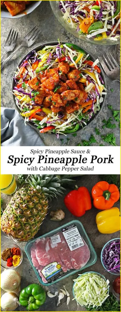 Spicy Pineapple Pork with Cabbage Pepper Salad @SmithfieldBrand #ad #AllNaturalPork #SmithfieldAllNatural