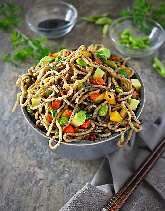 Photo of Delicious Mango Avocado Soba Buckwheat Noodle Bowls