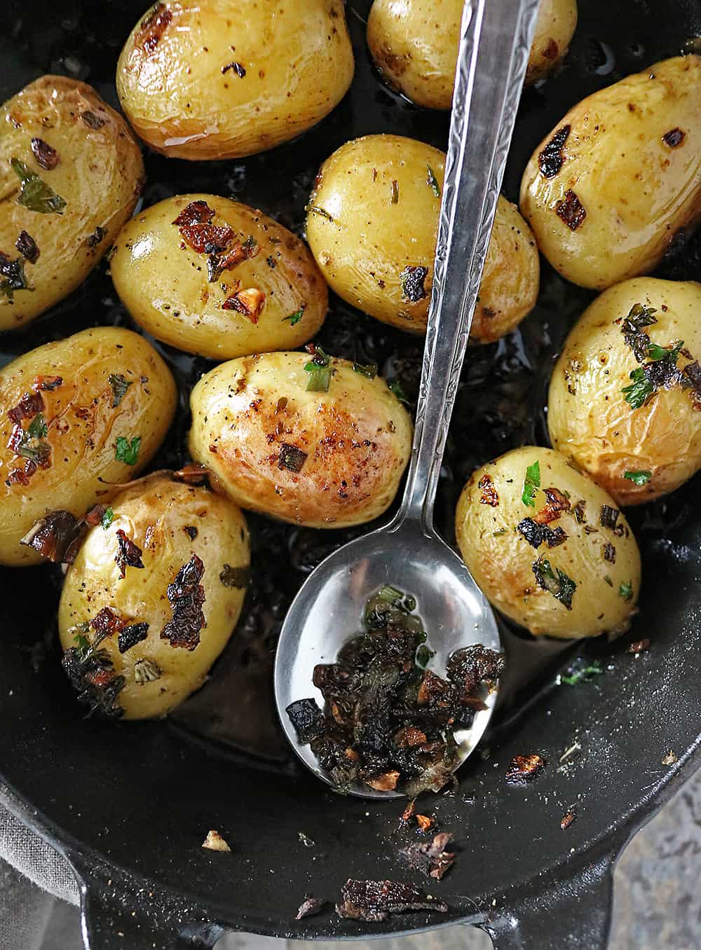 Cast-iron baked herb garlic skillet potatoes photo