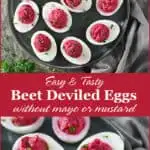 These Beet Deviled Eggs (with a spin) are spiced up with a hint of coriander, smoked paprika and chili powder, and instead of mayo and mustard, I went with red wine vinegar and Greek yogurt. To make things all pretty and jazz up the nutrition, I threw in some beets image