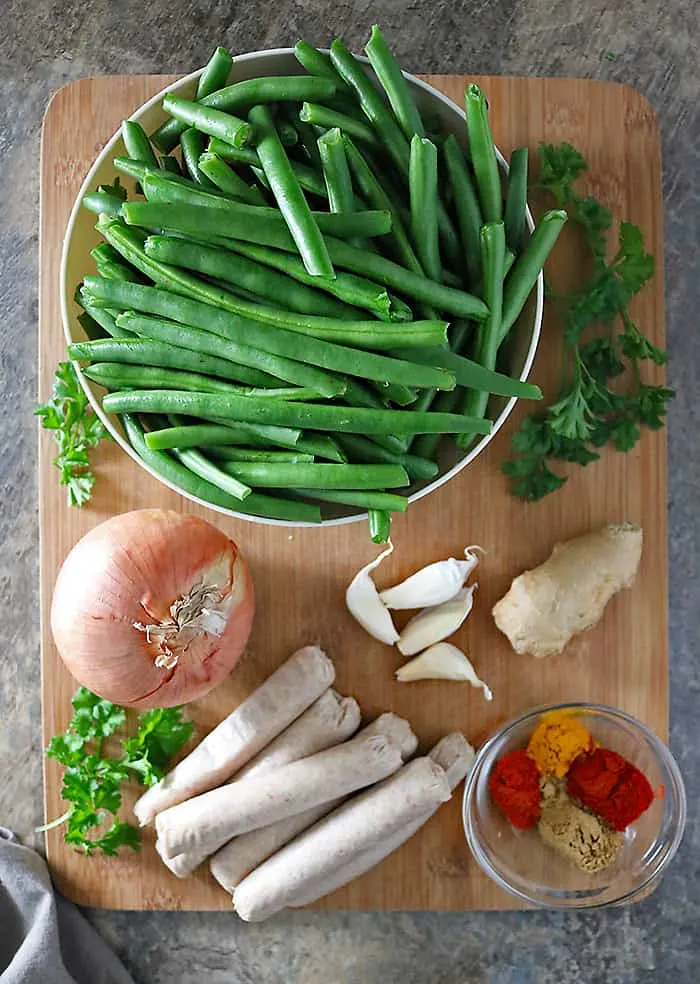 Ingredients To Make Garlic Beans And Sausage Photo