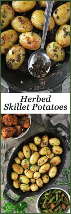Cast-iron herb garlicpotatoesfor thanksgiving and Christmas image