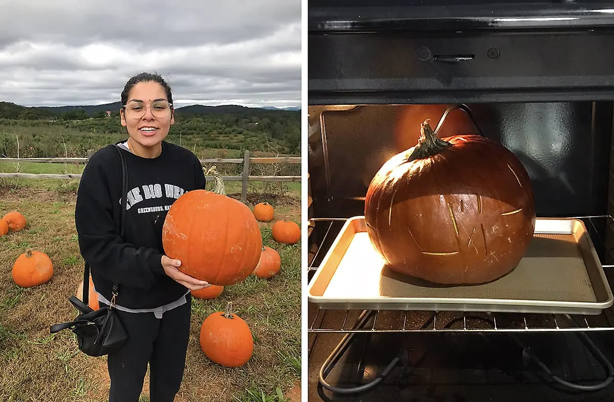 Baking a whole pumpkin after pumpkin hunting