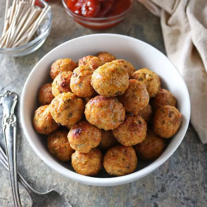 Image of Gluten-free, Baked, Spicy Chicken Meatballs are so easy to make and are delicious dipped in your favorite sauce or dropped into a curry.