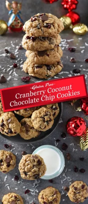 Soft, gloriously thick and scrumptious, it’s so hard to stop at just one of these Gluten Free Cranberry Coconut Chocolate Chip Cookies – they are a delicious yet healthyish treat your family and friends are sure to love.