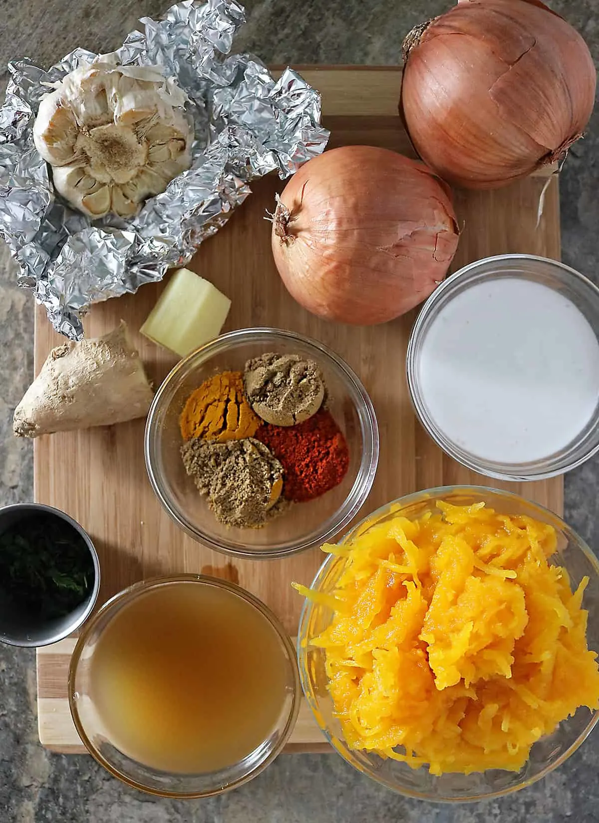 Ingredients To Make Pumpkin Garlic Soup Photo