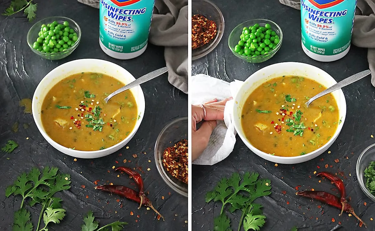 Photo Healthy Ginger Pumpkin Soup With Chicken & Clorox Disinfecting Wipes