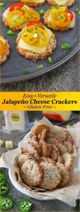 With shredded Mahón-Menorca Cheese and chunks of jalapenos generously spreaded throughout, these 6-ingredient, gluten-free, Jalapeño Cheese Crackers are irresistibly delicious to snack on as is. They also make a delicious addition to a cheese platter or served as appetizers loaded with delicious toppings #mahónmenorcacheese, #cheesefromspain, #eurocheeses