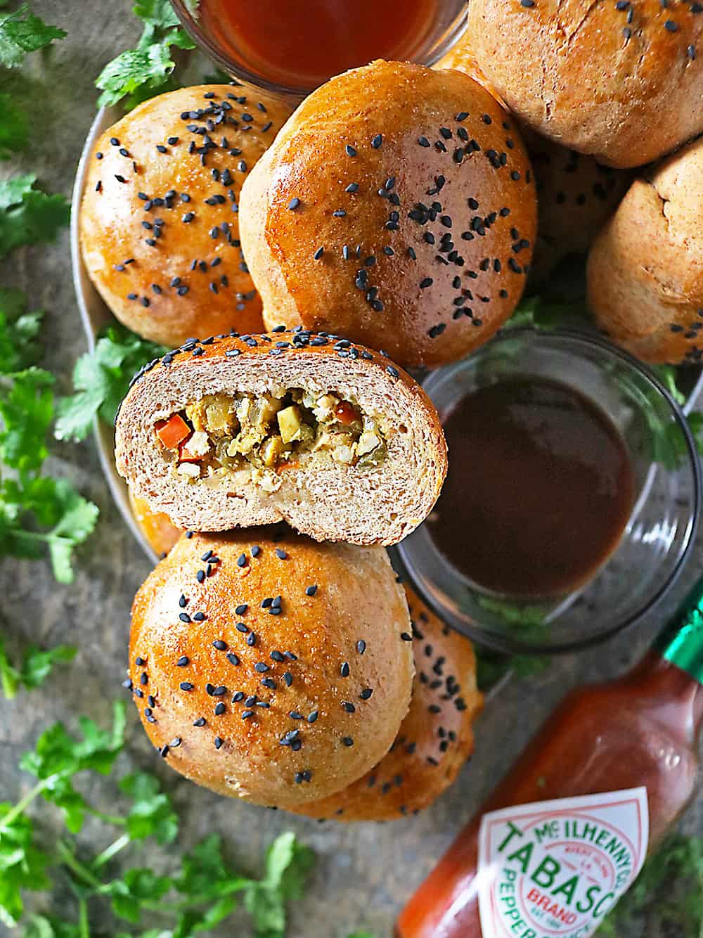 Tabasco As An Ingredient and Condiment In Curried Chicken Stuffed Buns Photo