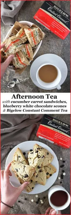 #ad My daughter and I decided to celebrate hot tea month with an afternoon tea spread with Cucumber Carrot Sandwiches, Blueberry White Chocolate Scones and a hot cup of freshly brewed Constant Comment Tea. Check out the recipes on my blog /> https://savoryspin.com/afternoon-tea-with-bigelow-2/ and find out how to win with Bigelow Tea
#TeaProudly #MyHotTeaMonth” class=”wp-image-24975″/></figure></div>


<div id=