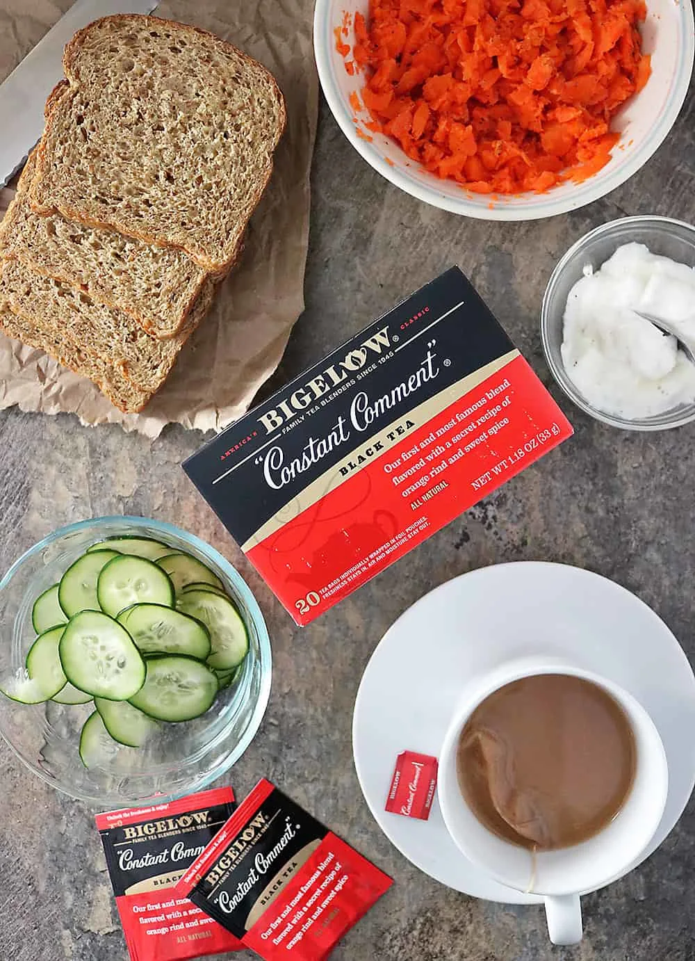 Photo of Ingredients For Making Carrot Cucumber Sandwiches for afternoon tea.