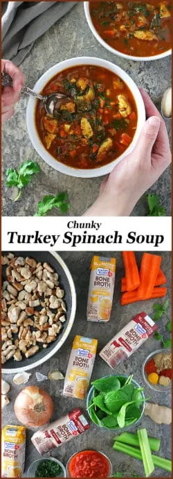 With a hearty broth made with garlic, spices and Kitchen Basics Bone Broth, we found this low carb, Turkey Spinach Soup to be so tasty and filling and I'm hoping you do as well. #NewYearNutrition